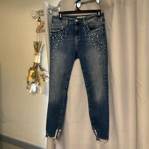 Mavi Women's Blue Skinny Jeans with Pearl Embellishments